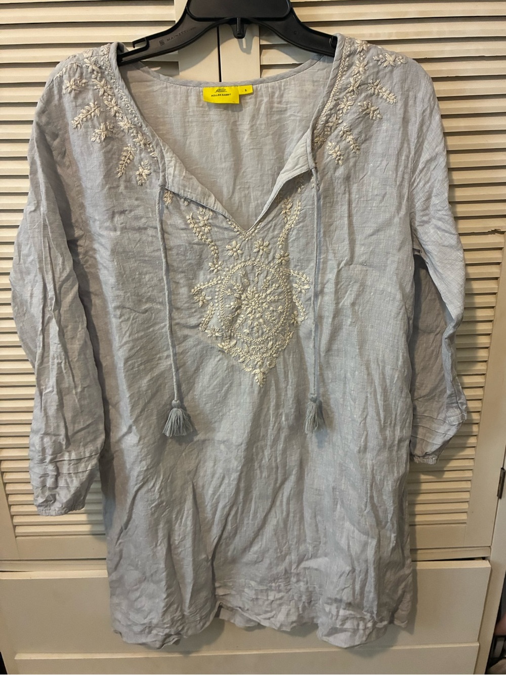 Roller Rabbit Light Blue Embroidered Tunic with Tassel Tie